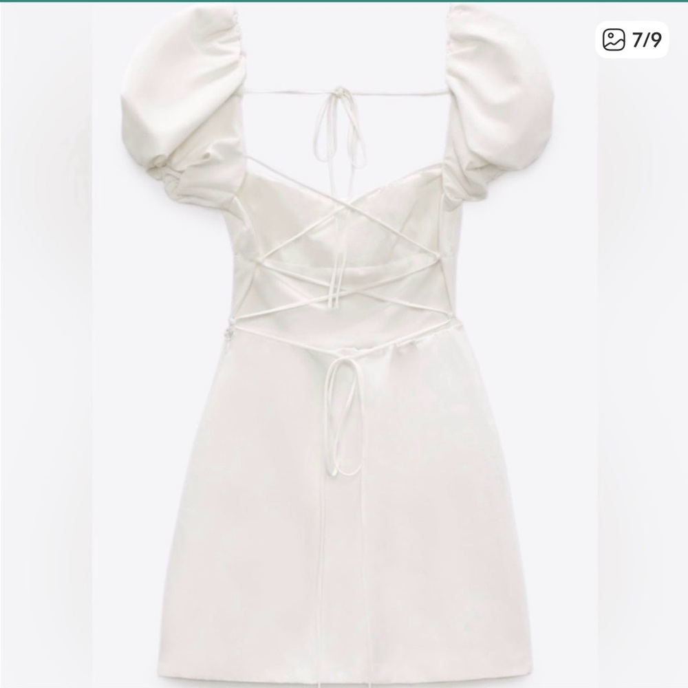 Zara Elegant White Puff Sleeve backless Dress